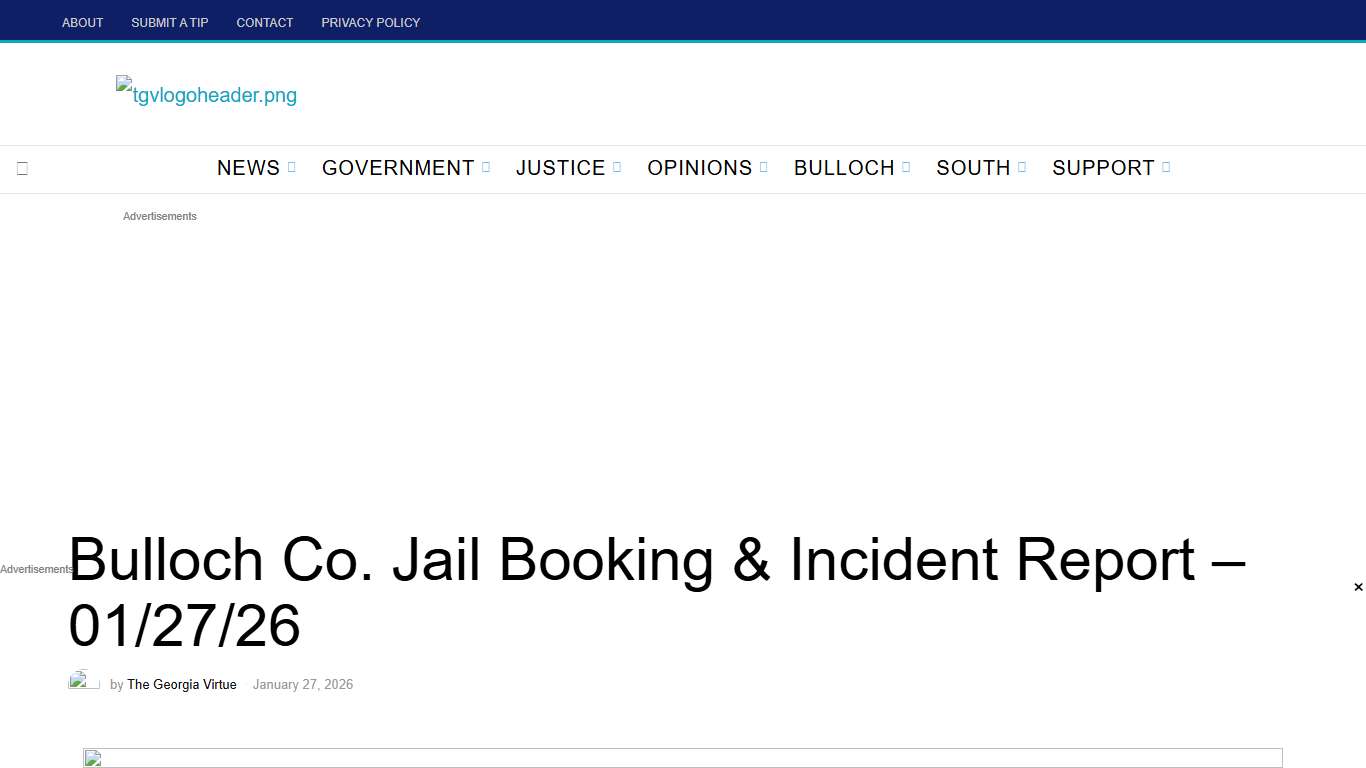 Bulloch Co. Jail Booking & Incident Report – 01/27/26 • The Georgia Virtue