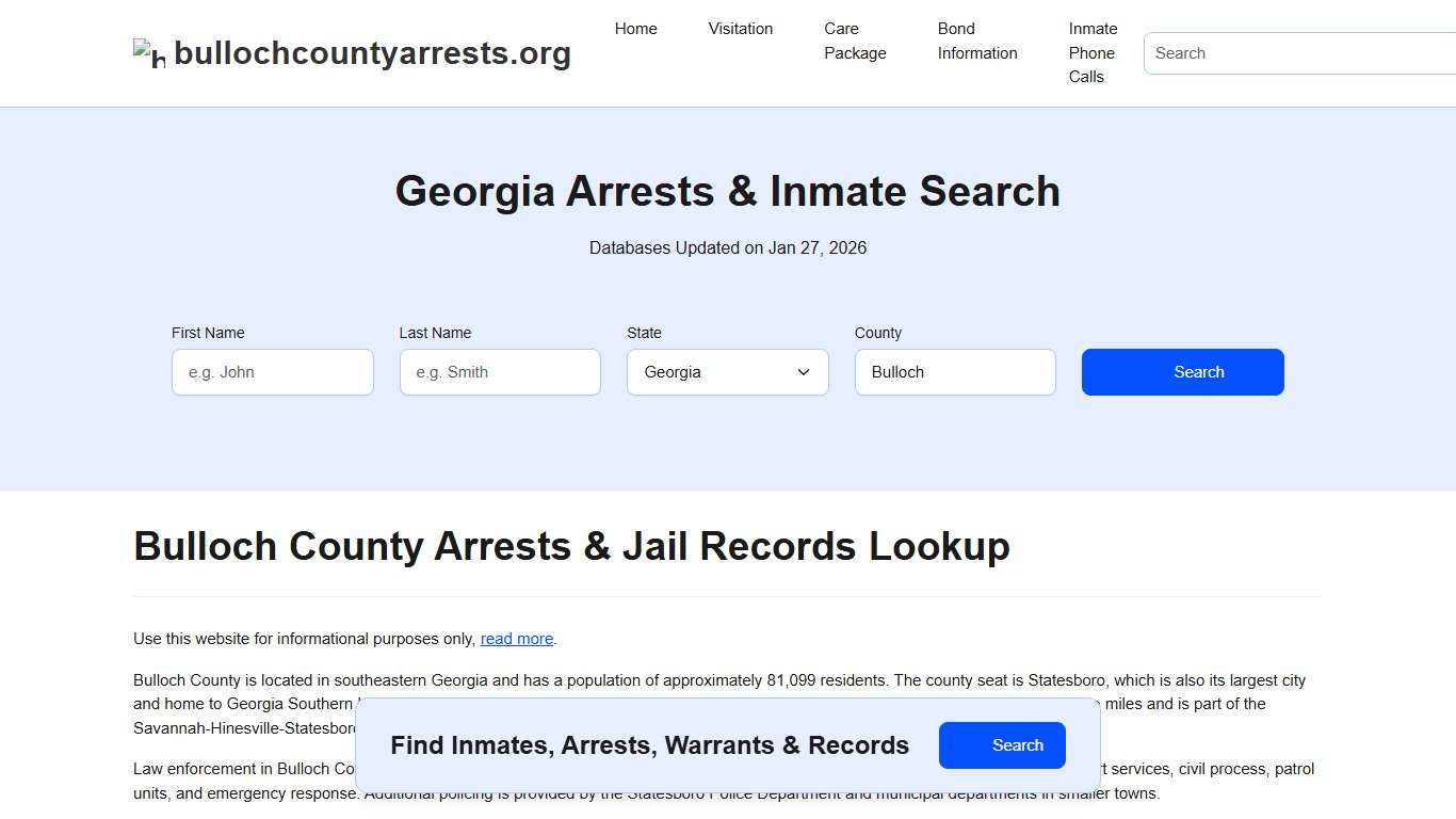 Bulloch County, GA Arrests, Warrants, Police Records Search